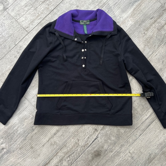 LRL Ralph Lauren Black Pullover Hoodie with Purple Hood Lining - Picture 5 of 7